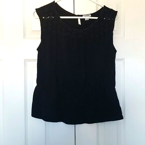 Old Navy L black crochet neck peasant top - Picture 1 of 3